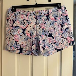 Lilly Pulitzer Navy Shell & Scroll Print High-Waist Shorts